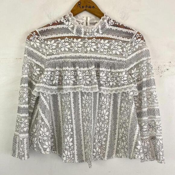 ANTHROPOLOGIE white and black lace long sleeve blouse - Picture 2 of 7